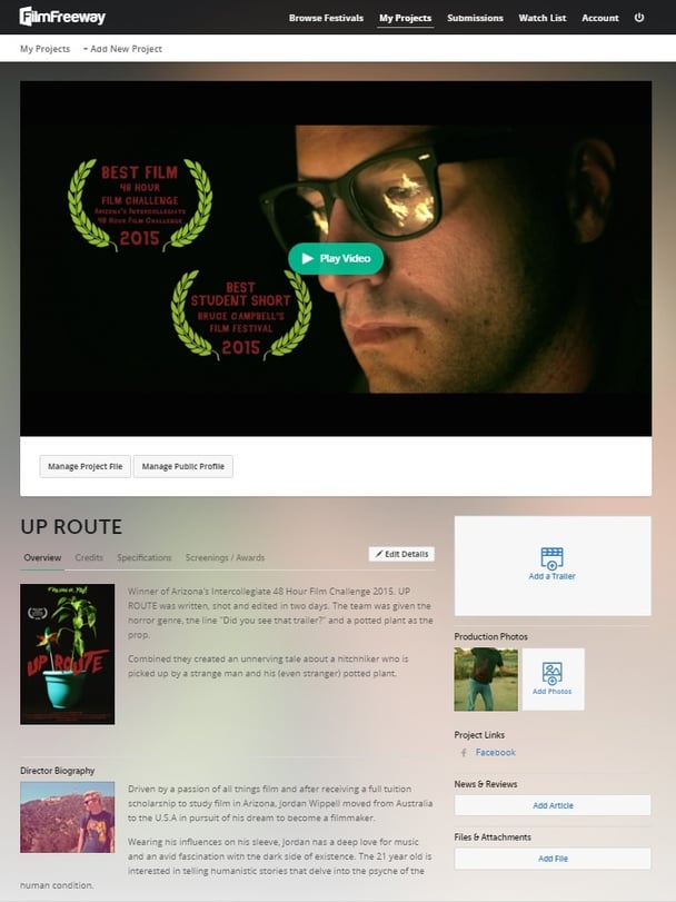 FilmFeeway film profile page